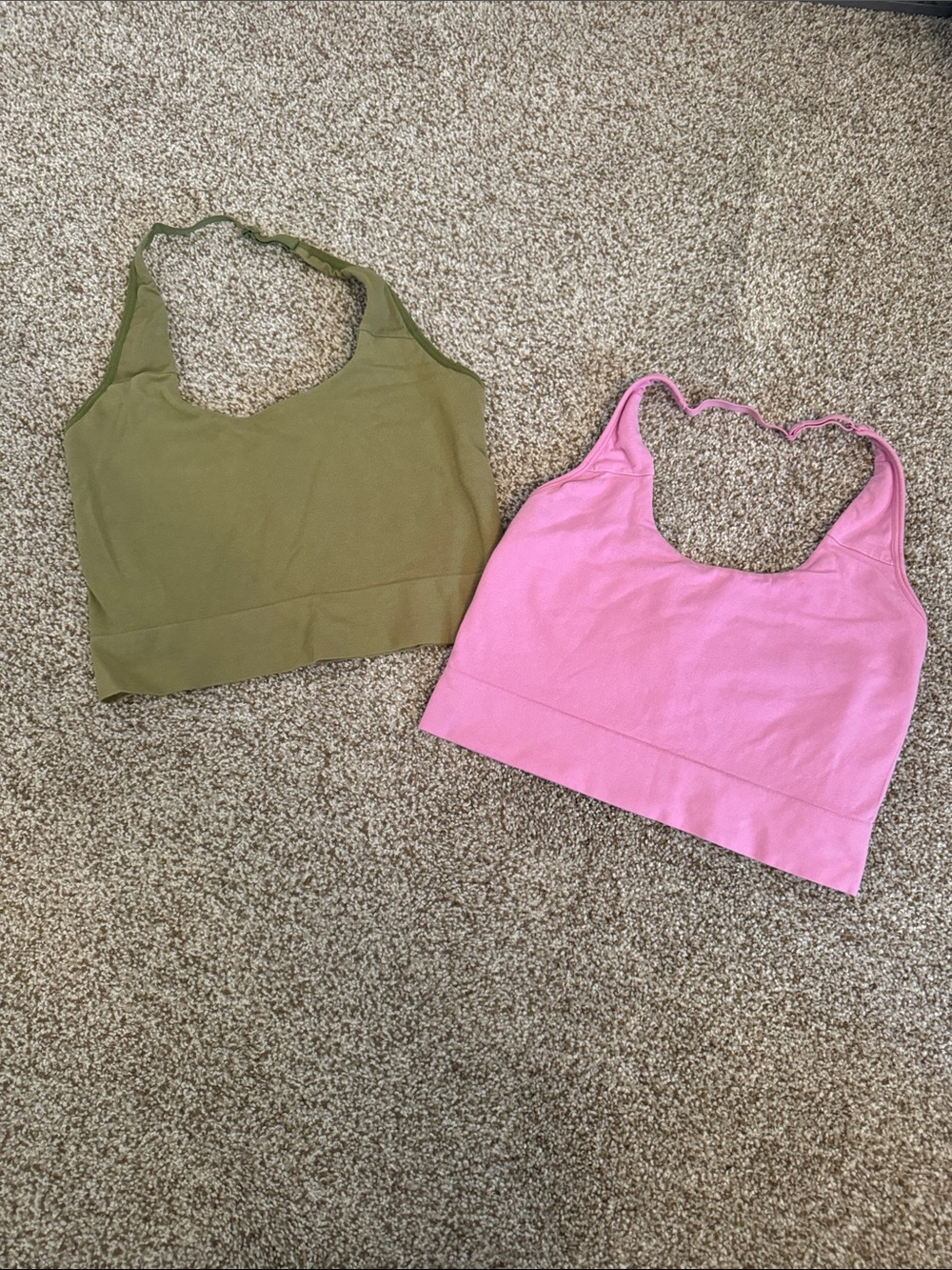 Pink and green halter tops with built in bra (medium)
